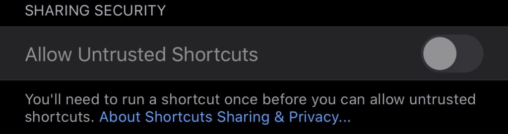 iOS Shortcuts Settings